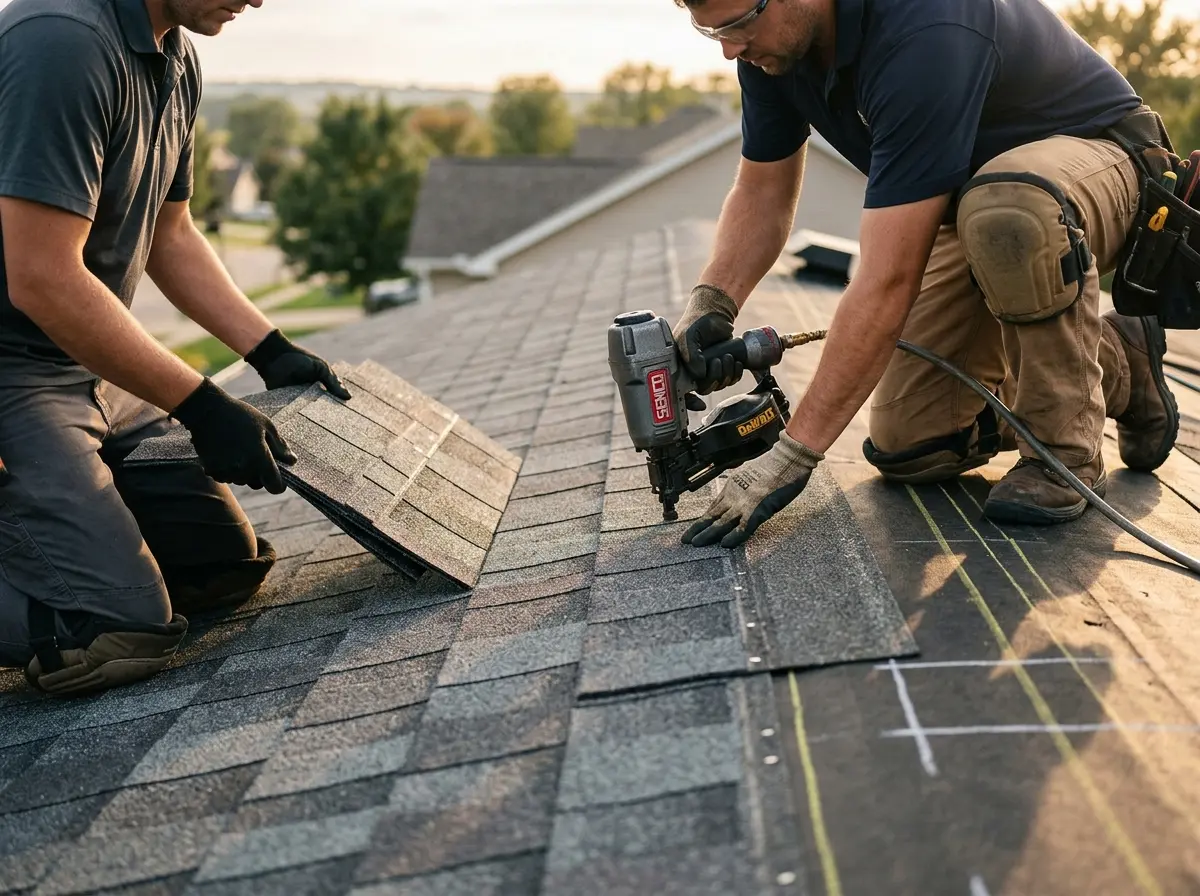 Professional roofer working on a residential roof in Shippensburg